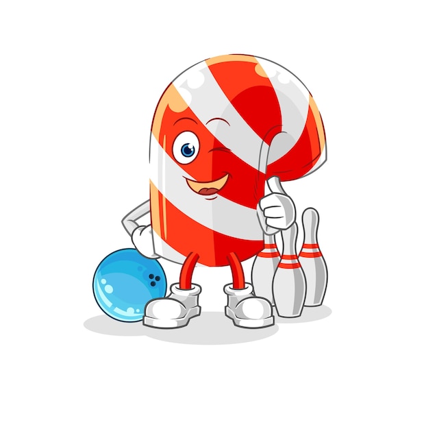 Candy cane spelen bowling illustratie karakter vector