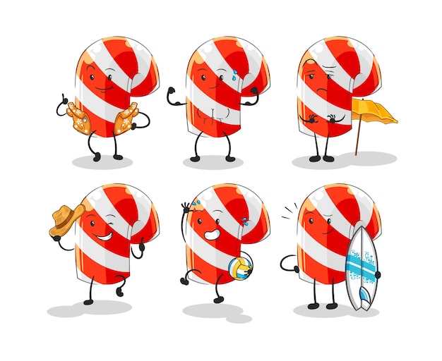 Candy cane strandvakantie set karakter cartoon mascotte vector