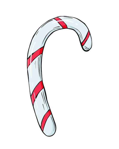 Candy cane striped christmas sweet confectionery malicious food doodle linear cartoon coloring
