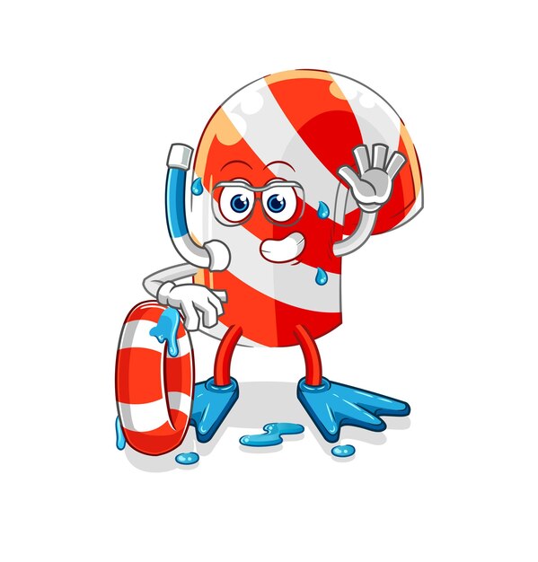 Candy cane swimmer with buoy mascot cartoon vector