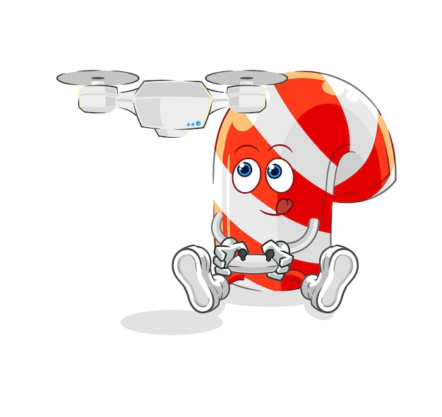 Candy cane with drone character cartoon mascot vector