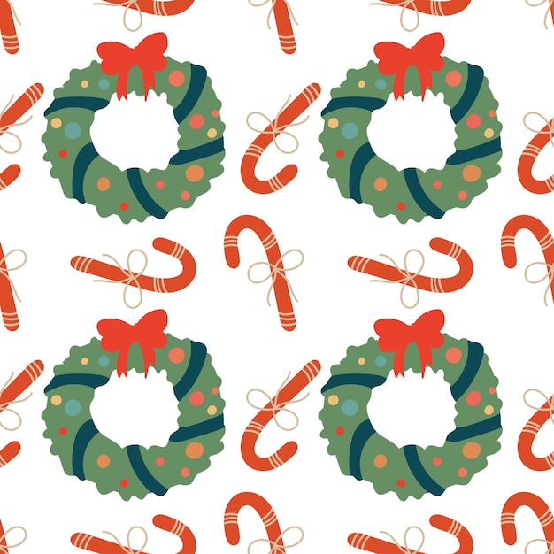 Candy canes with bow wreath seamless pattern Vector for paper wallpaper fabric interior design