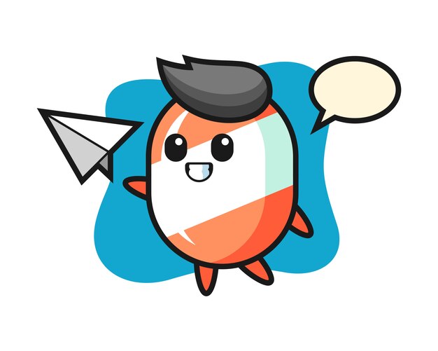 Candy cartoon character throwing paper airplane