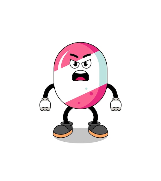 Candy cartoon illustration with angry expression