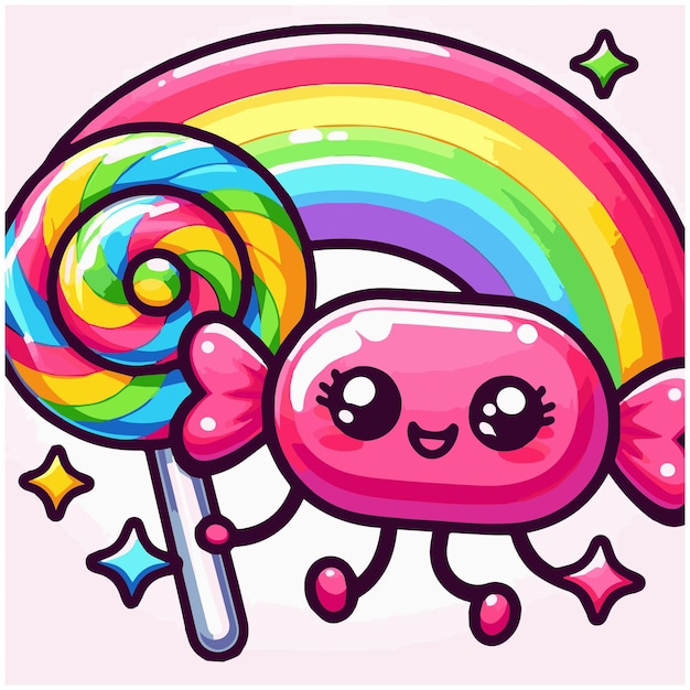 Candy Cartoon with Rainbow Vector Illustrations