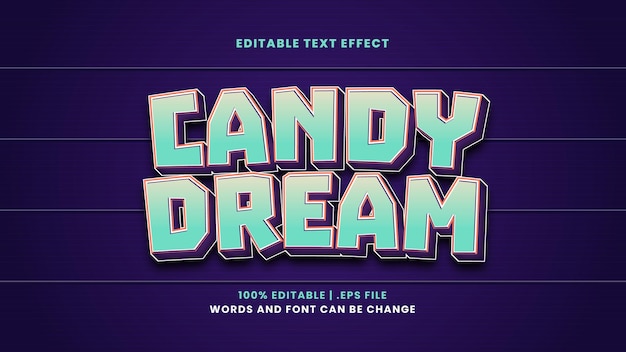 Редактируемый текстовый эффект Candy Dream в современном 3d стиле