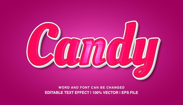 Шаблон редактируемого текстового эффекта Candy 3d жирный розовый мультяшный стиль шрифта