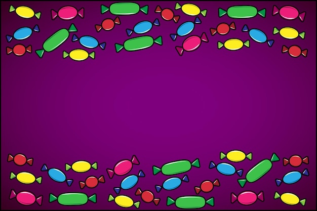 Candy frame. Candy falling on a colored background, vector, place for text. Greeting card with sweet