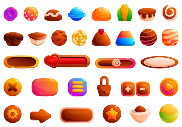 Candy game icons set cartoon vector Sweet ball qui