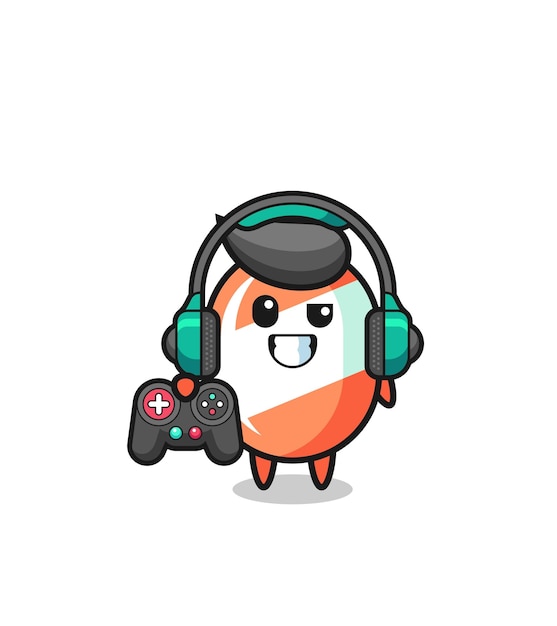 Candy gamer mascot holding a game controller cute design