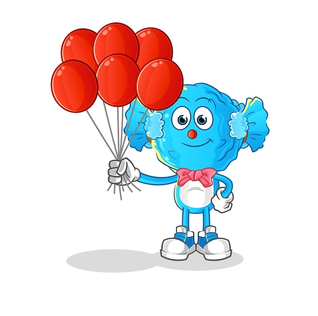 Конфетная голова мультяшный клоун с воздушными шарами векторный персонаж мультфильма