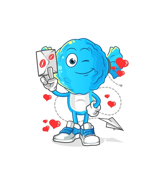 Candy head cartoon hold love letter illustration character vector