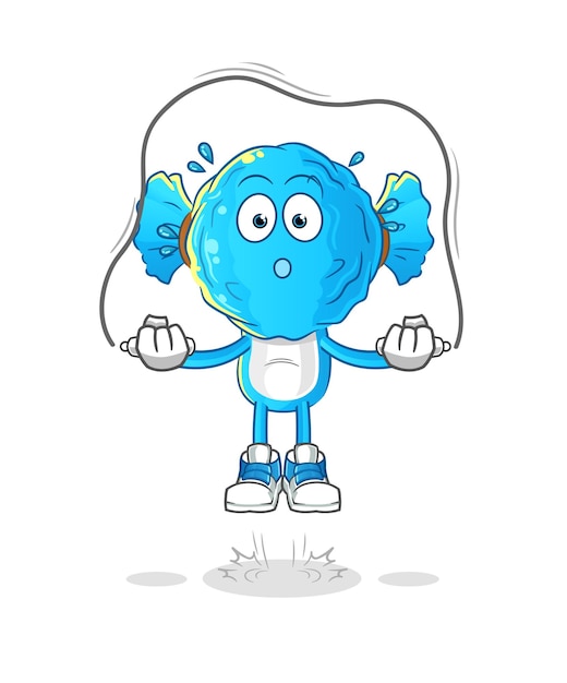 Candy head cartoon jump rope exercise character vector