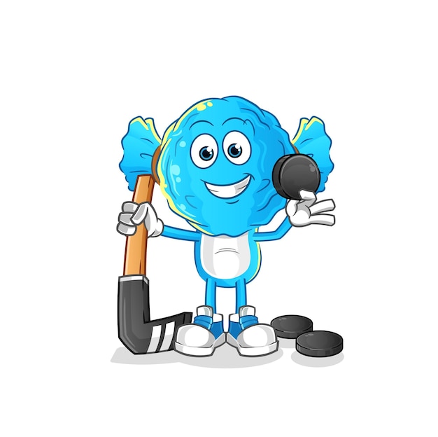 Candy head cartoon playing hockey vector cartoon character