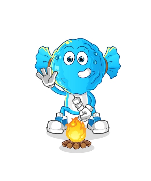 Candy head cartoon roasting marshmallows cartoon vector