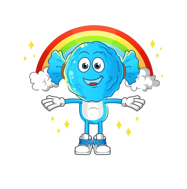 Candy head cartoon with a rainbow cartoon vector