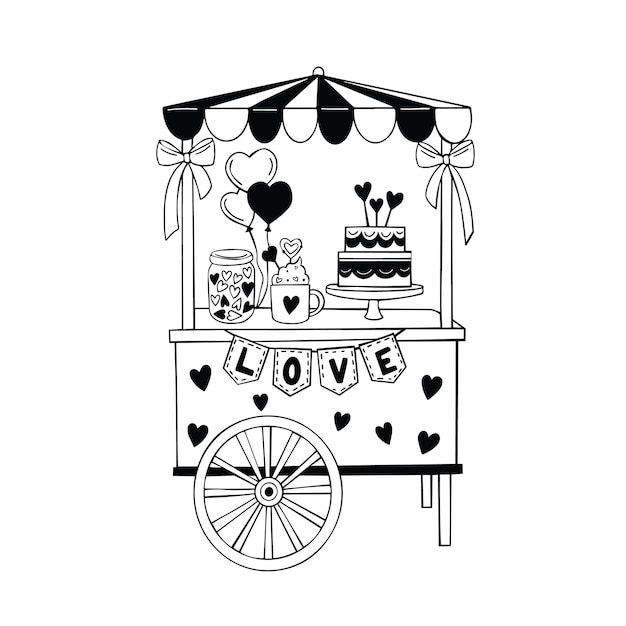 Vector candy kar kiosk op wielen draagbare winkel idee voor festival vectorillustratie geïsoleerd op witte achtergrond pagina van de website en mobiele app design