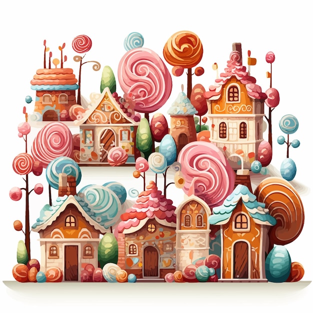 Vector candy_land_chocolate_biscuit_houses_and_caramel