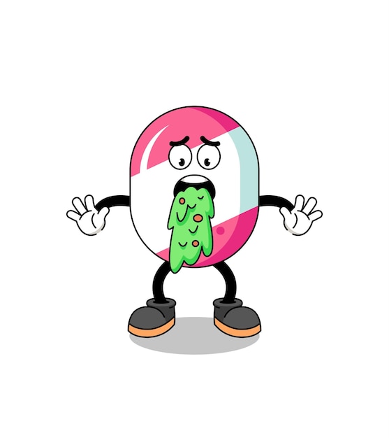 Vector candy mascot cartoon vomiting