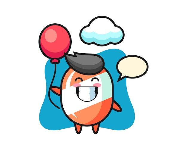 Candy mascot illustration is playing balloon