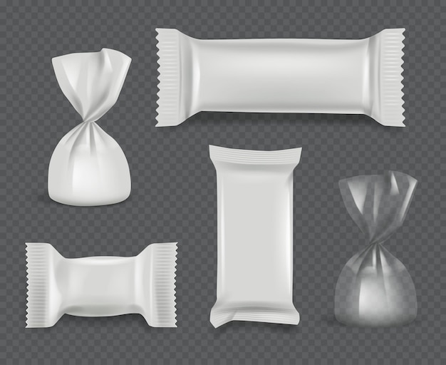 Вектор Пакет конфет. реалистичная глянцевая упаковка бумажных оберток для шоколадных конфет