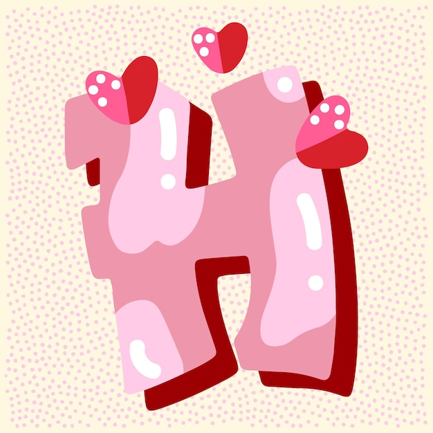 Конфетно-розовый глянцевый дизайн шрифта Пастельные розовые и бумажные сердечные буквы ABC Сладости для девочек Буква H