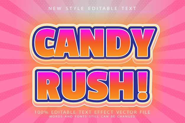 Candy rush bewerkbaar teksteffect reliëf moderne stijl