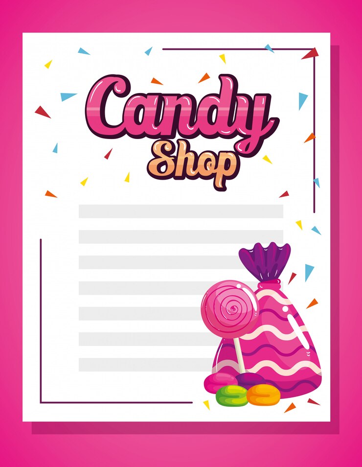 Vector candy shop card with delicious caramels