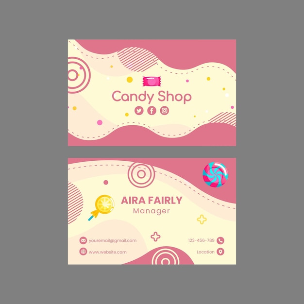 Vector candy shop horizontal business card template