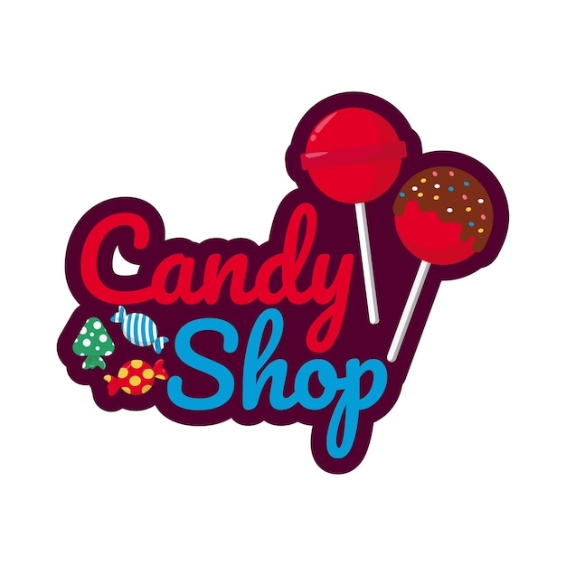 Disegno dell'illustrazione del logo del negozio di caramelle con l'ornamento della caramella