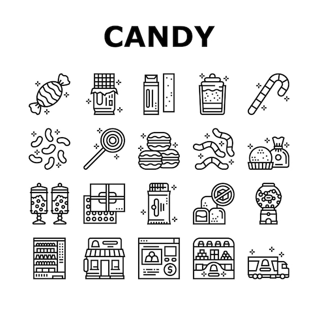 Вектор набора иконок коллекции продуктов Candy Shop