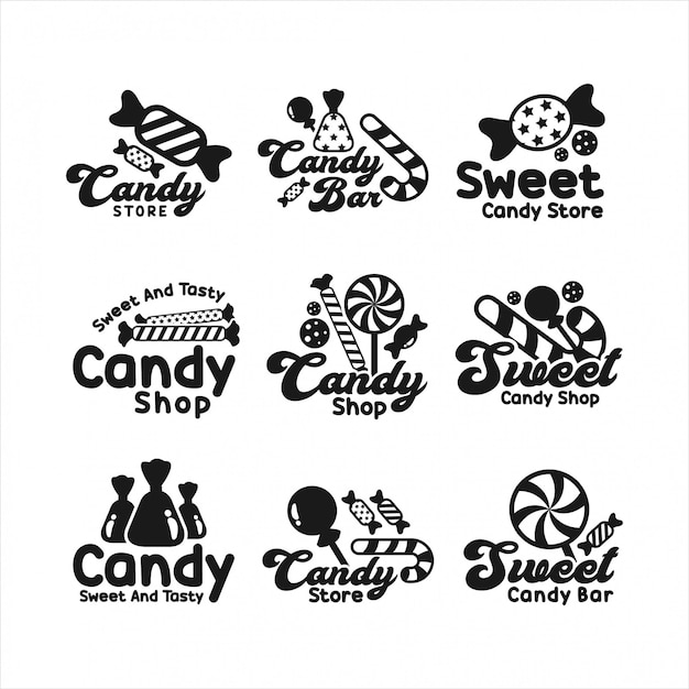 Vector candy shop sweet and tasty logos