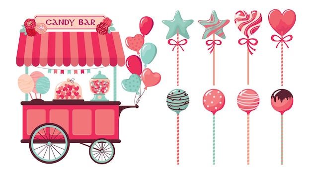 Vector candy stall lollipops set