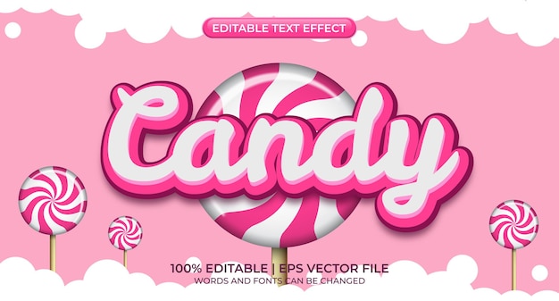 Vector candy sweet - editable text effect, font style. candy text, cartoon style editable text effect