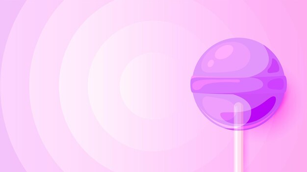 Vector candy sweet lollipop sugar caramel purple flat banner festive bright violet background geometric circles gradient modern template for gift card greeting birthday party opening store flyer poster ad