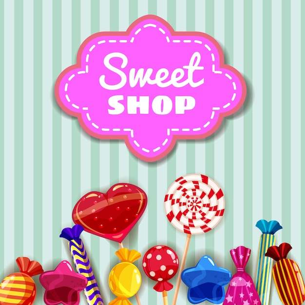Candy sweet shop sjabloon set van verschillende kleuren snoep, snoep, snoep, snoep, jelly beans