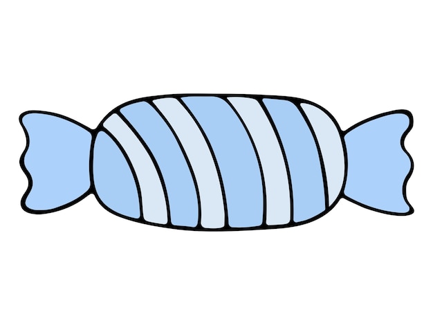 Вектор Конфета конфета удлиненной формы завернута в бело-голубую обертку. сладость в полосатой обертке.