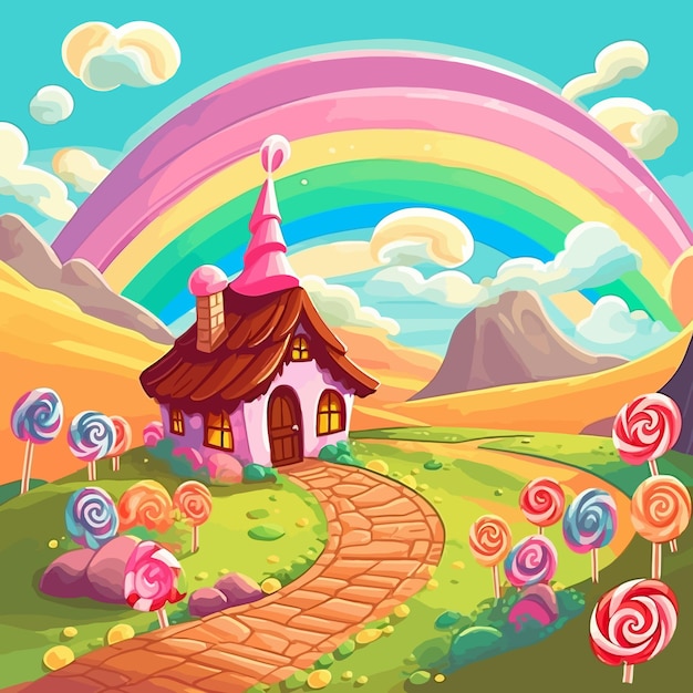 Illustrazione disegnata a mano di candy world fantasy