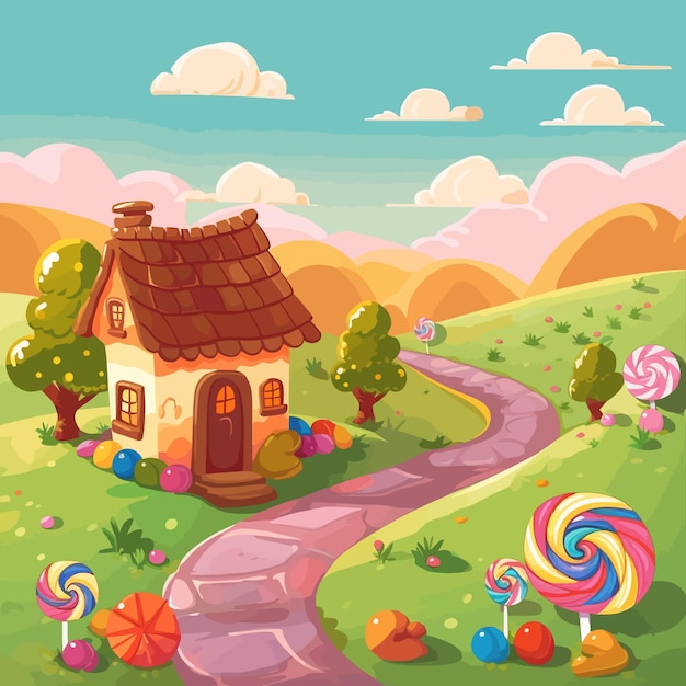 Vettore illustrazione disegnata a mano di candy world fantasy