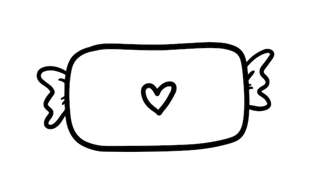 Candy wrapper with heart sweet dessert food doodle linear cartoon coloring