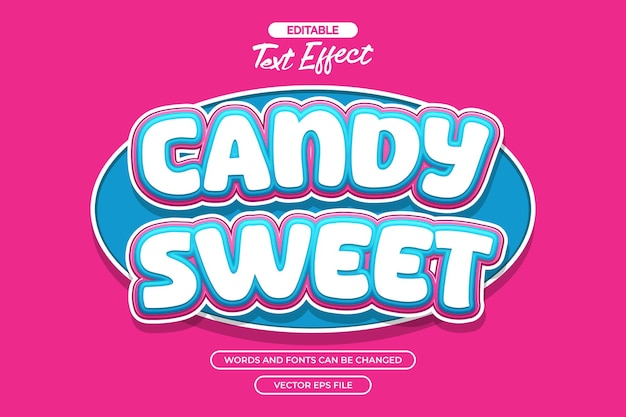 Candy zoete bewerkbare tekst effect met cartoon stijl tekst en roze achtergrond