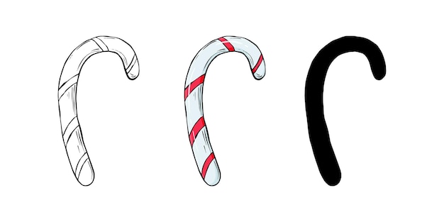 Cane caramel stripes festive candy new year doodle linear cartoon coloring