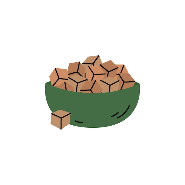 Cane sugar cubes in bowl doodle vector illustration simple hand drawn object pile of brown sugar