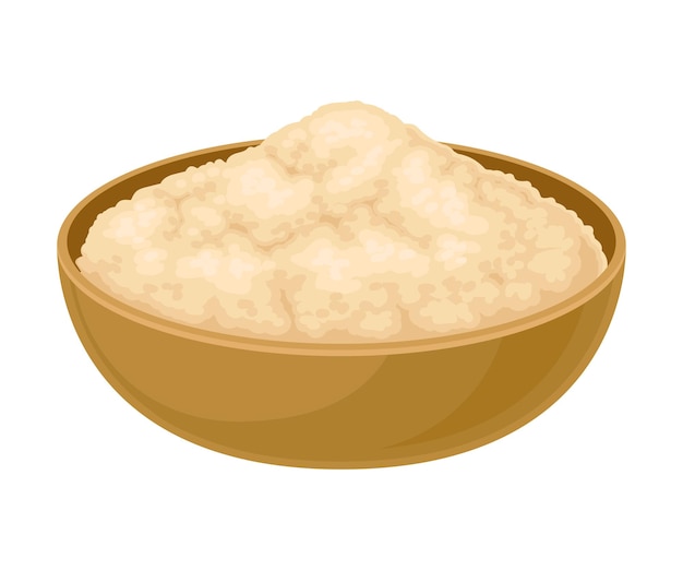 Cane Sugar in Wooden Bowl Isolated on White Background Vector Illustration