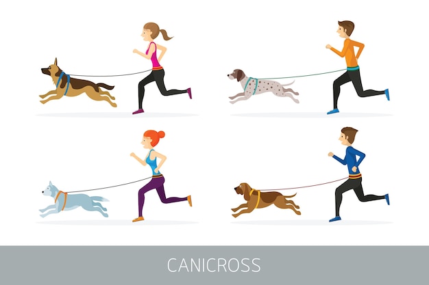 Canicross, persone che corrono con cani sport all'aperto