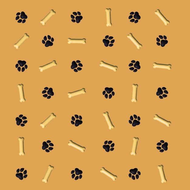 Canine concept pattern, footprints and bones for pets on brown background