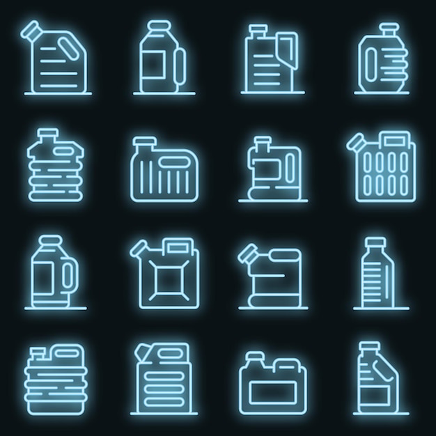 Canister icons set. Outline set of canister vector icons neon color on black