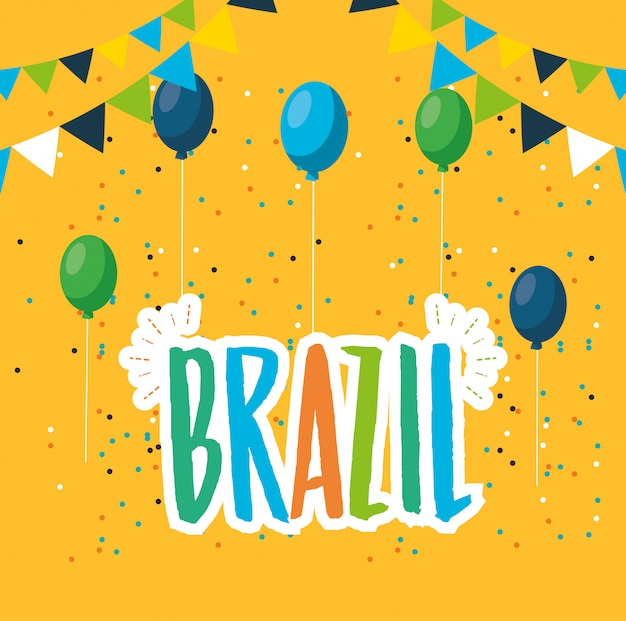 Canival of rio brazilian celebration illustration with lettering and balloons helium