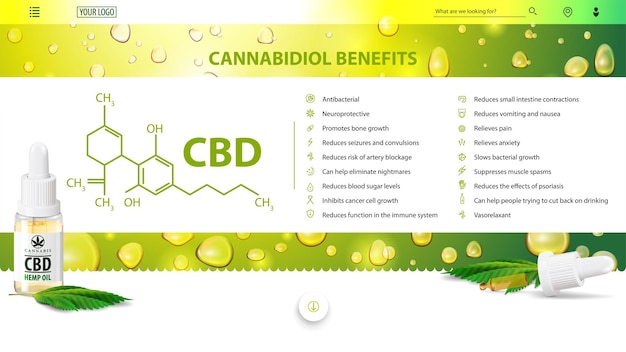 Cannabidiol 혜택, 웹 사이트 용 녹색 및 흰색 포스터