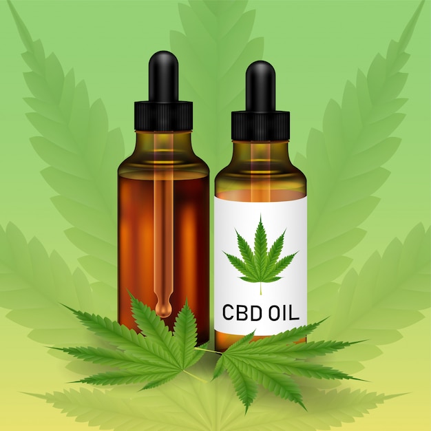 Vettore cannabidiolo o olio di cbd con foglia di marijuanna